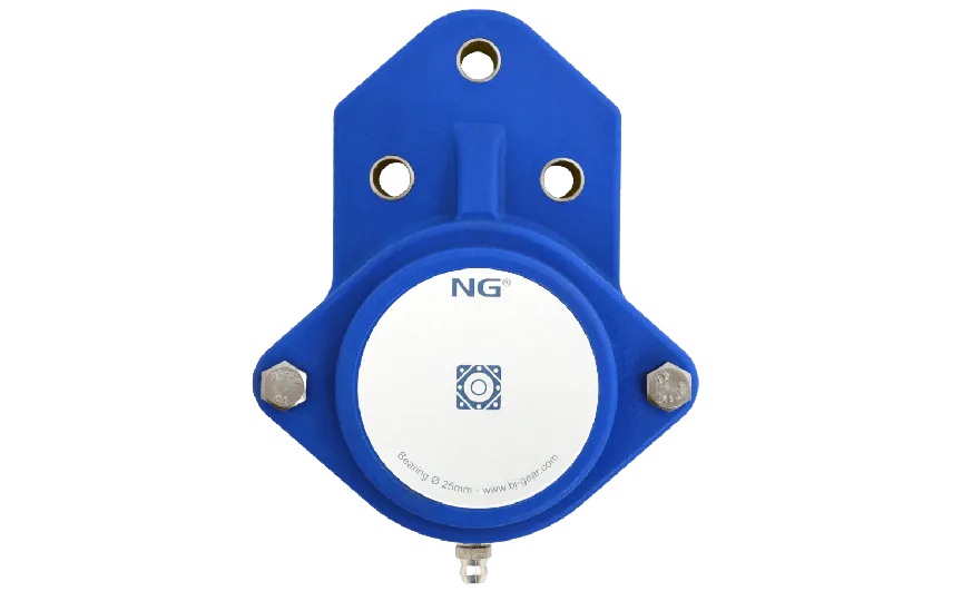 NG waterproof flange bearing F3 Ø25, 3-bolt, closed cover, blue
